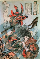 Tameijiro and Shogo Grappling with an Adversary Under Water